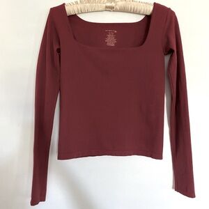 Intimately Free People Women's Square Neck Long Sleeve Top - Burgundy